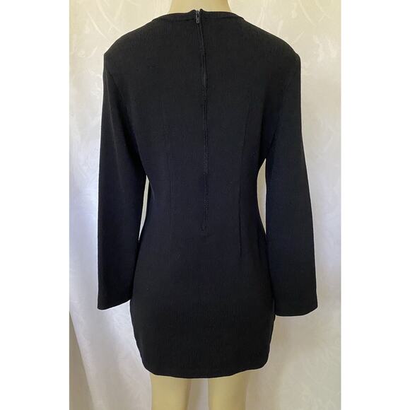 VTG St John Santana Knit Black Dress Long sleeve Crew Neck S line Mini T… - Picture 5 of 6